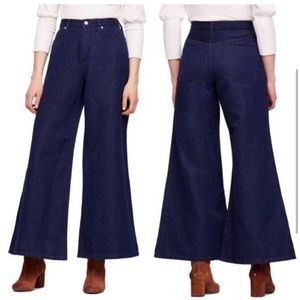 Free People super high waisted wide leg jeans dark denim